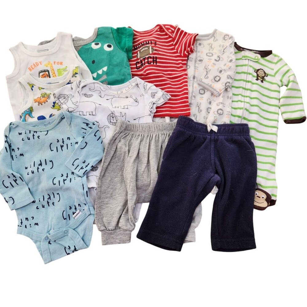 Boys Summer Clothing Bundle (10) Pajamas Shirt Pants Bodysuit Infant Baby 0-6M